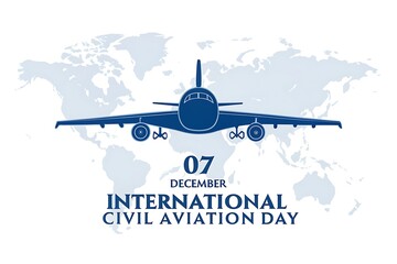International Civil Aviation Day Logo With Airplane And World Map For Global Flight Celebration

