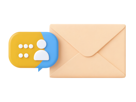 Email message isolated on transparent background for communication and contact