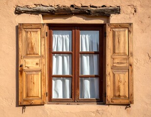 Rustic Wooden Window with Shutters.