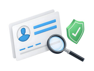 Identity verification with magnifying glass isolated on transparent background