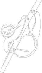 Minimalist Outline Sloth on Tree Branch Illustration Isolated Animal Design