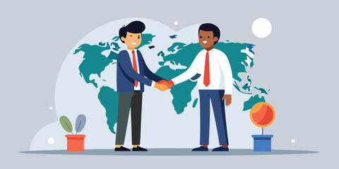 Handshake. Vector cartoon illustration of male hands in business suits shaking each other. Isolated on neutral background.