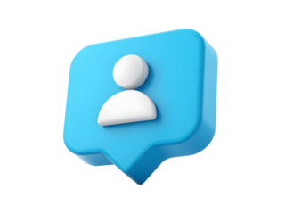 Blue speech bubble with person icon isolated on transparent background