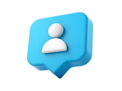 Blue speech bubble with person icon isolated on transparent background