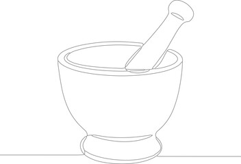 Minimalist Single Line Mortar and Pestle Culinary Herb Grinder Illustration