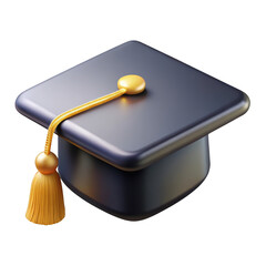 Graduation cap mortarboard with golden tassel symbolizing academic achievement and success celebrating education 3d illustration isolated on transparent background