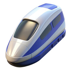 Modern high speed train with sleek design featuring blue and white color palette for futuristic transportation 3d illustration isolated on transparent background