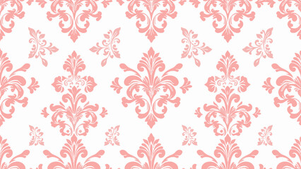 Floral pattern. Wallpaper baroque, damask. Seamless vector background. Pink and white ornament..