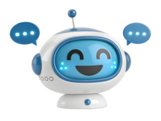 Friendly chatbot with speech bubbles isolated on transparent background