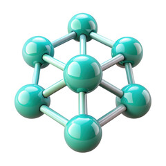 Green molecular structure represents chemistry or science with atomic bonds and isolated nodes 3d illustration isolated on transparent background