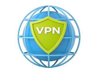 Vpn globe with shield isolated on transparent background