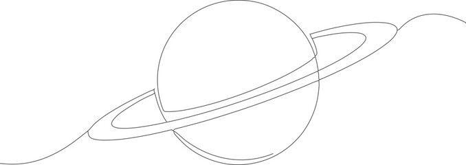 Minimalist Outline Style Saturn Planet Celestial Body Line Art Illustration