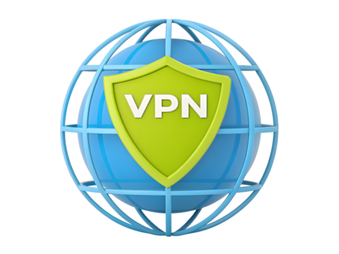 Vpn globe with shield isolated on transparent background