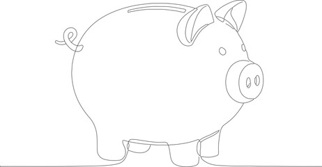 Line Art Outline Piggy Bank Savings Concept for Financial Security