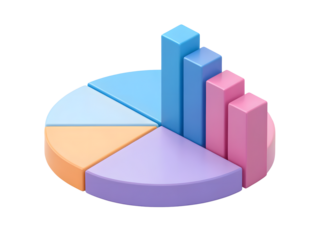 Colorful pie chart with bar graph isolated on transparent background