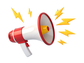 Megaphone with lightning isolated on transparent background, announcement concept