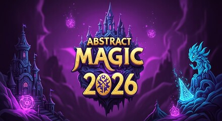 Abstract magic 2026 mystical digital art with glowing hands holding magical energy vibrant purple hues