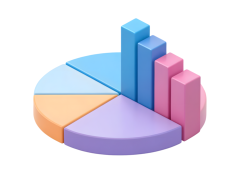 Colorful pie chart with bar graph isolated on transparent background