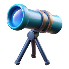 Shiny blue spyglass telescope on tripod stand for observation and exploration3d illustration isolated on transparent background