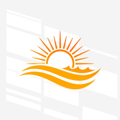 Obraz premium The flat design concept for the sun rising over the ocean focuses on simplicity, elegance, and ease of recognition.