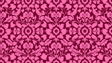 Floral pattern. Wallpaper baroque, damask. Seamless vector background. Pink and white ornament..