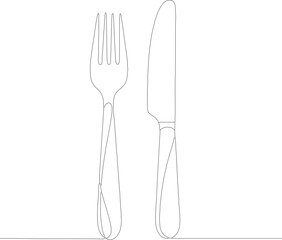 Minimalist Outline Silverware Fork and Knife Kitchen Utensil Dinnerware Icon