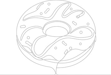 Simple Outline One Line Donut Glaze Sprinkle Sweet Dessert Illustration