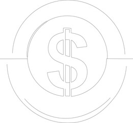 Simple Line Art Dollar Sign Currency with Circle Border Illustration