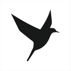 Black Flying Bird Silhouette Icon – Elegant Black Vector Symbol of Freedom, Nature, and Motion