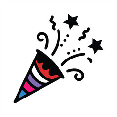 Obraz premium Colorful Party Popper Vector Icon – Celebration Confetti Explosion with Stars and Streamers