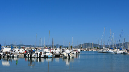Marina with boats and yachts. Alghero, Sardegna, Italy. Boats in Alghero harbour