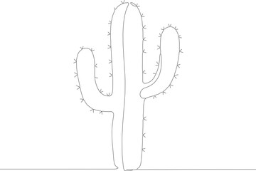 Minimalist Single Line Style Cactus Plant Illustration on White Background