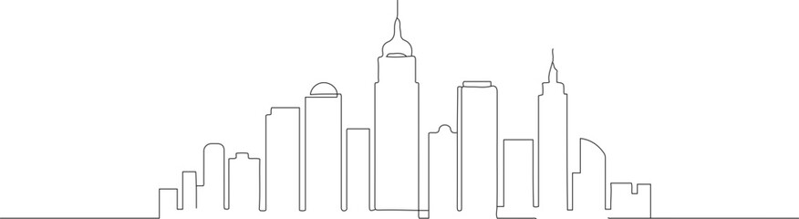 Minimalist Continuous Line Art Skyline Illustration of Urban Cityscape Scenery