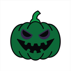 Sinister Green Halloween Pumpkin with Sharp Teeth and Evil Eyes – Spooky Vector Illustration for Seasonal Decor and Festive Design