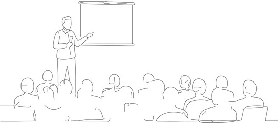 Simple Outline Style People Attending a Business Presentation Illustration