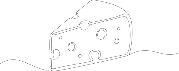 Continuous Line Art Cheese Slice with Holes Illustration Drawing Design