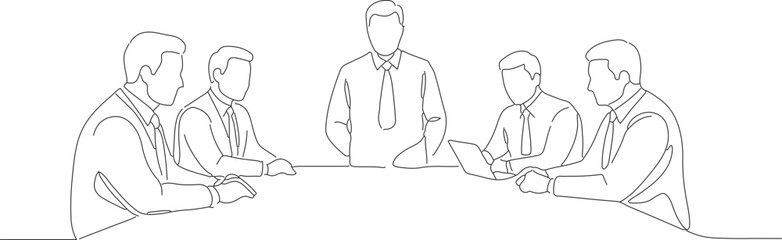 Continuous Line Art Drawing of Business Meeting with Colleague Illustration