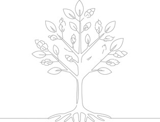 Minimalist Line Art Tree with Leaves Illustration Natural Growth Concept