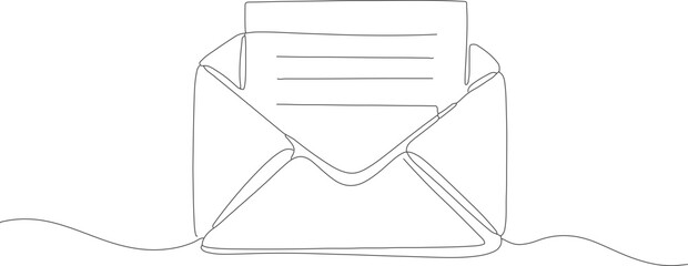Continuous Line Open Envelope with Letter Stationery Postal Illustration