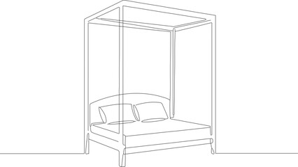 Minimalist Outline Continuous Line Bed Furniture Sleeping Equipment Illustration