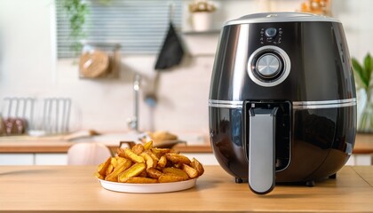 air fryer machine cooking potato fried in kitchen lifestyle of new normal cooking