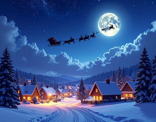 christmas night landscape with a house