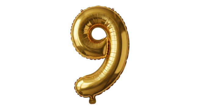 Isolated Golden Number Nine Balloon Celebration Decoration Anniversary Shiny Birthday Party Foil