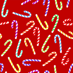 Seamless pattern of Christmas colorful sugar canes