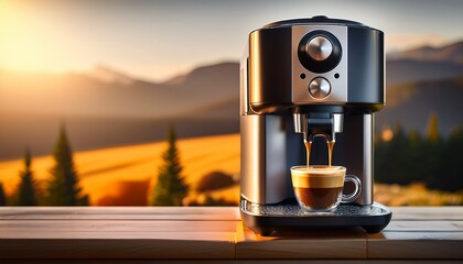 capsule coffee machine making fresh espresso