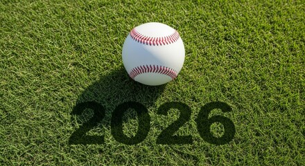 Baseball Field and Future Year - Baseball on field, shadow of year 2026. Concept: sports, future, growth, opportunity, and challenge, perfect imagery for baseball themes