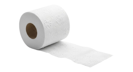 Isolated roll of bathroom tissue with some paper pulled out, a hygiene product for sanitary
