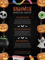halloween special menu with pumpkins on spiderweb texture