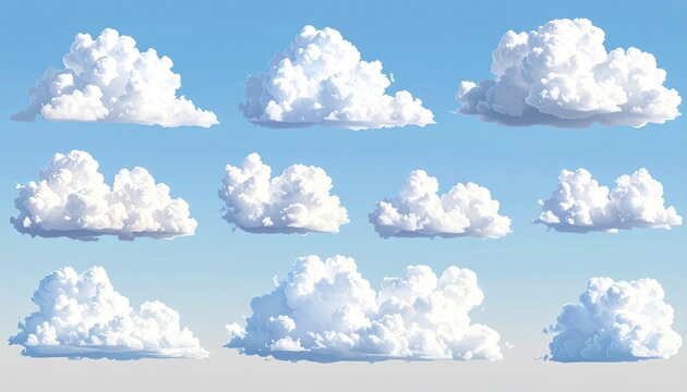 Pixel Art Clouds Collection Against a Soft Blue Sky