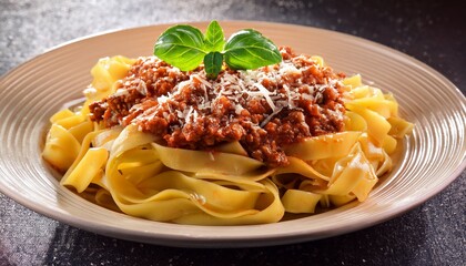 homemade pasta fettuccine bolognese with cheese